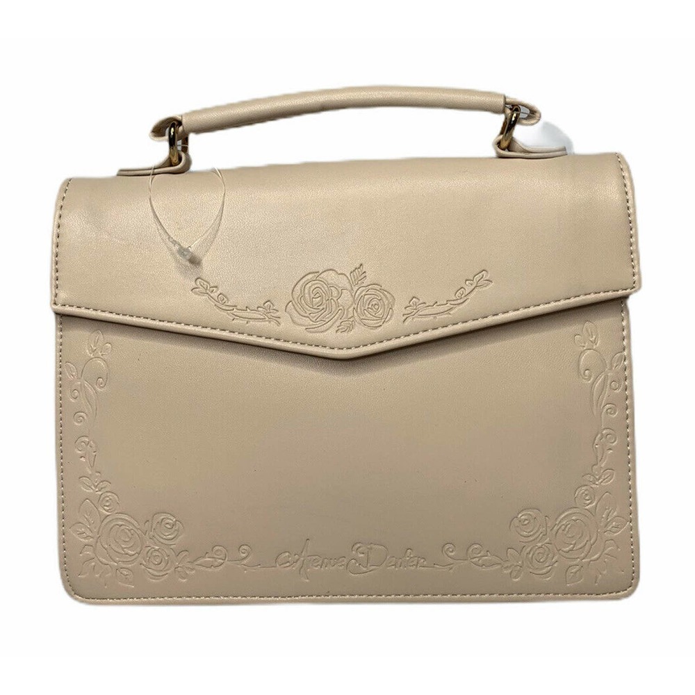 Avenue Denfer Blush Beige Floral Embossed 2 Way Envelope Bag Purse w/ Long Strap
